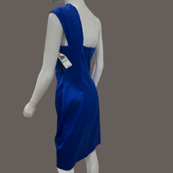 NWT Striking Blue David Meister Blue Beaded Jewel One Shoulder Cocktail Dress - Picture 4 of 10